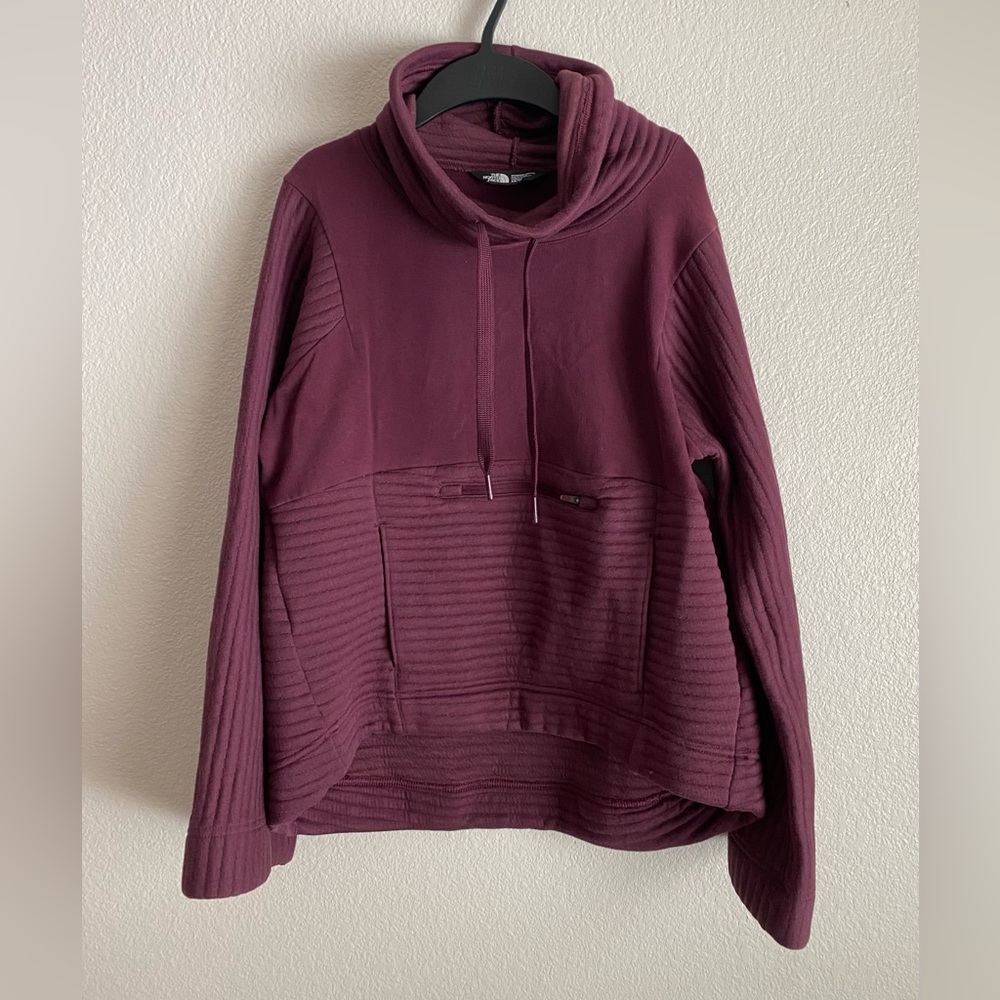 North Face Terra Metro Funnel Neck Sweatshirt Zip Pocket Oversized XS Purple Fig